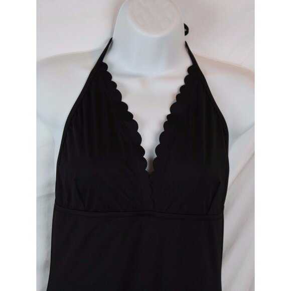 J.Crew $118 Scalloped V-Neck One-Piece Swimsuit Italian Matte Black 6 F0762 - Picture 3 of 4